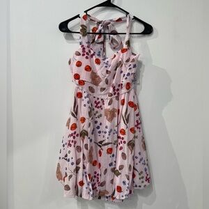 Fruit printed halter bubble hem mini dress